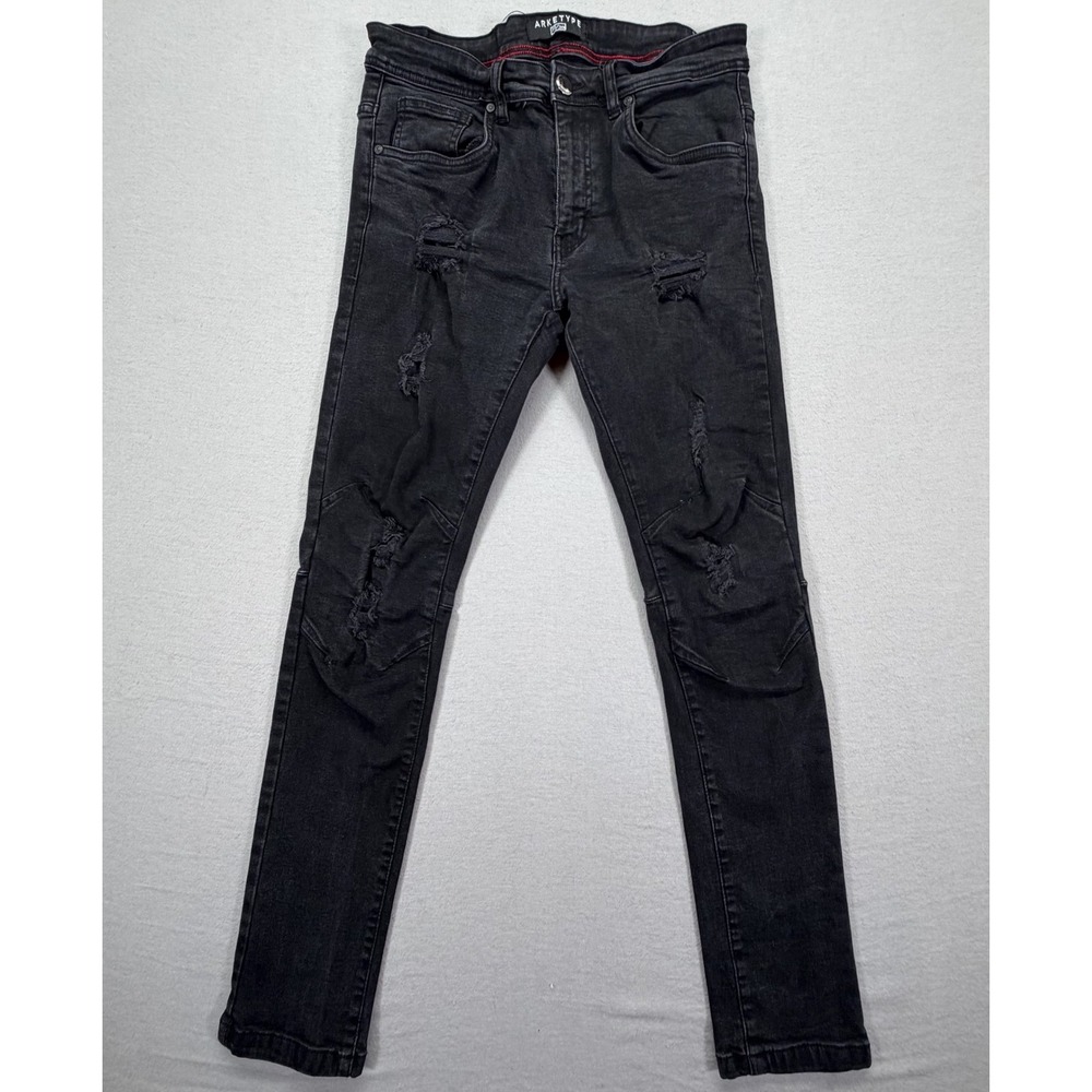 Arketype Distressed‎ Skinny Jeans Mens 32x30 Good Black Ripped Moto Streetwear
